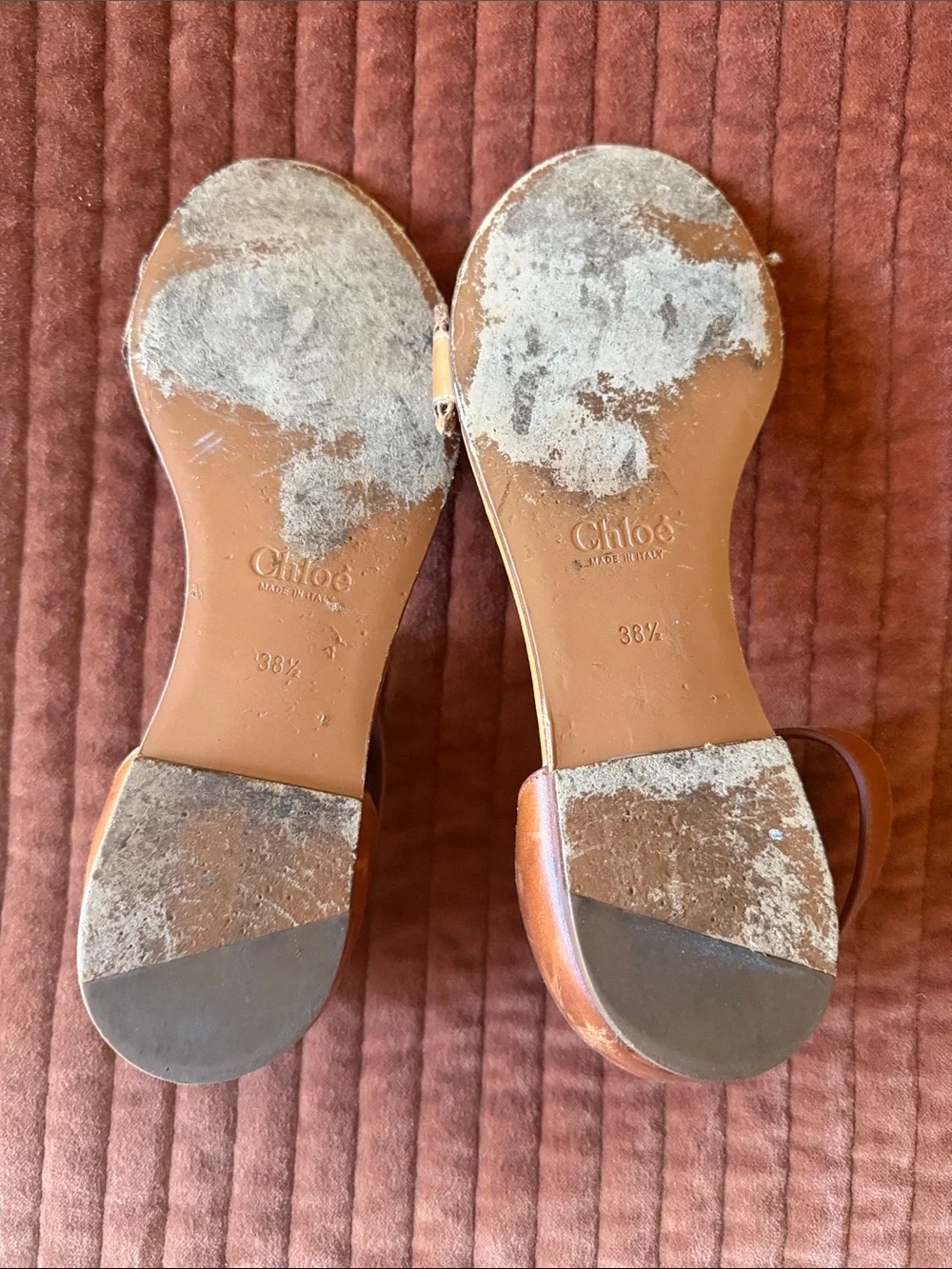 CHLOE Women's Brown/Tan Leather Ankle-Strap Sandals